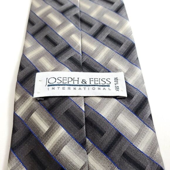 Joseph & Feiss International Gray Beige Blue Abstract Wide Silk Tie - Picture 3 of 6